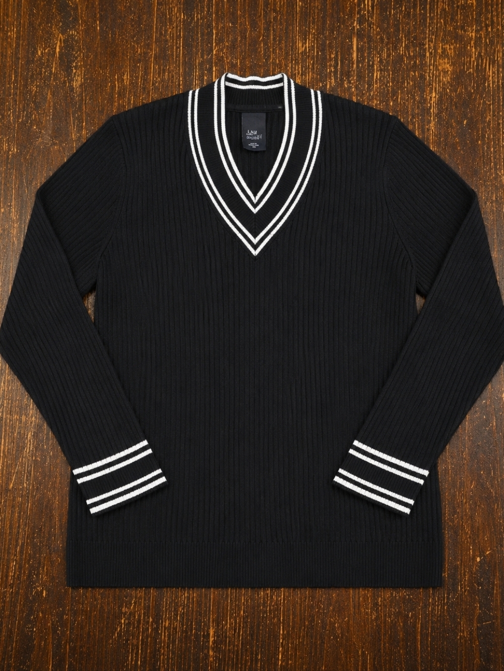 Lane Bryant Black V-Neck Sweater with White Trim